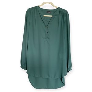 Women’s Yessica C&A Green Long Sleeve Top V-neck Blouse size M